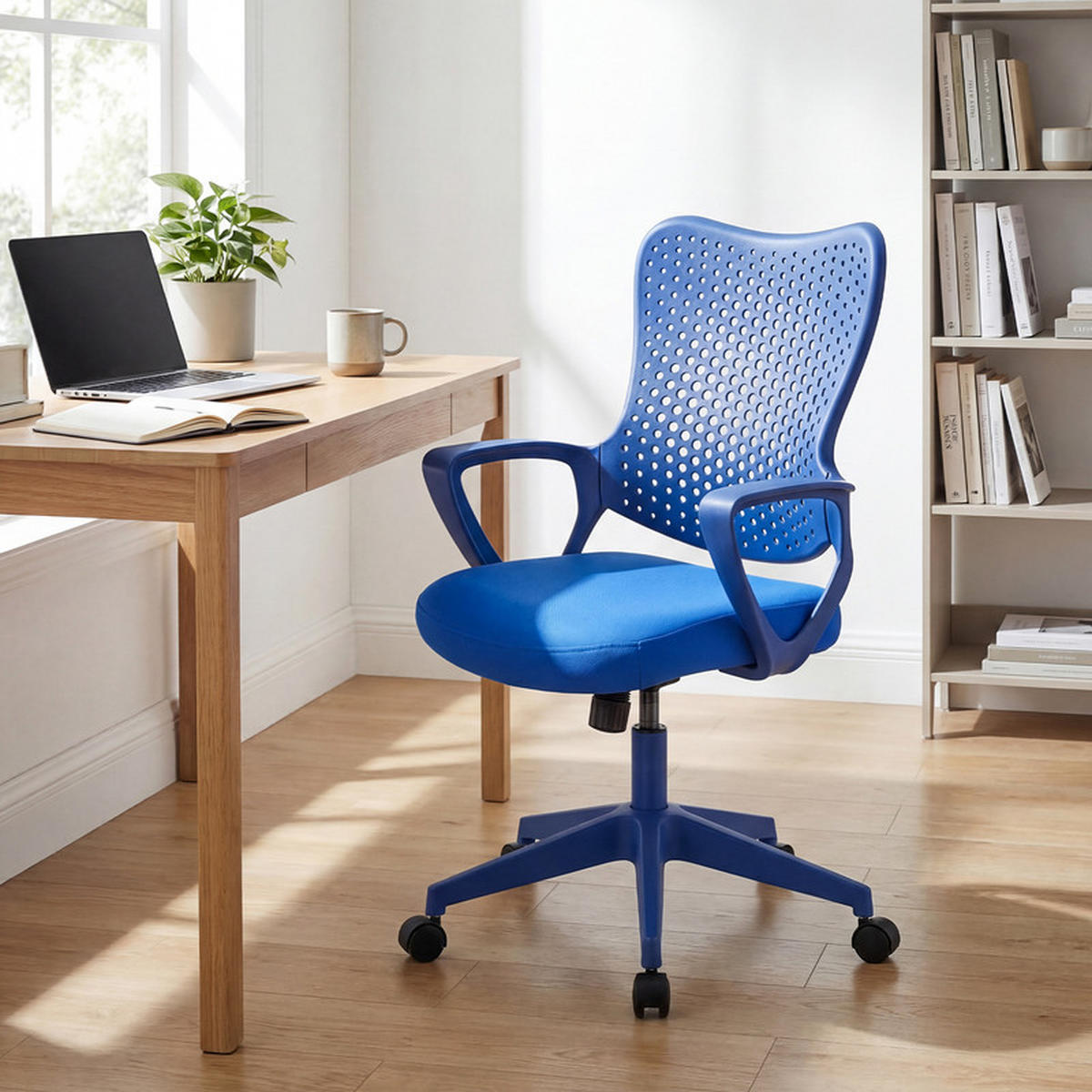 BÜROSTUHL atmungsaktiver Mesh-Rücken blau - Blau, Kunststoff (63.5/95.5/62cm) - COSTWAY