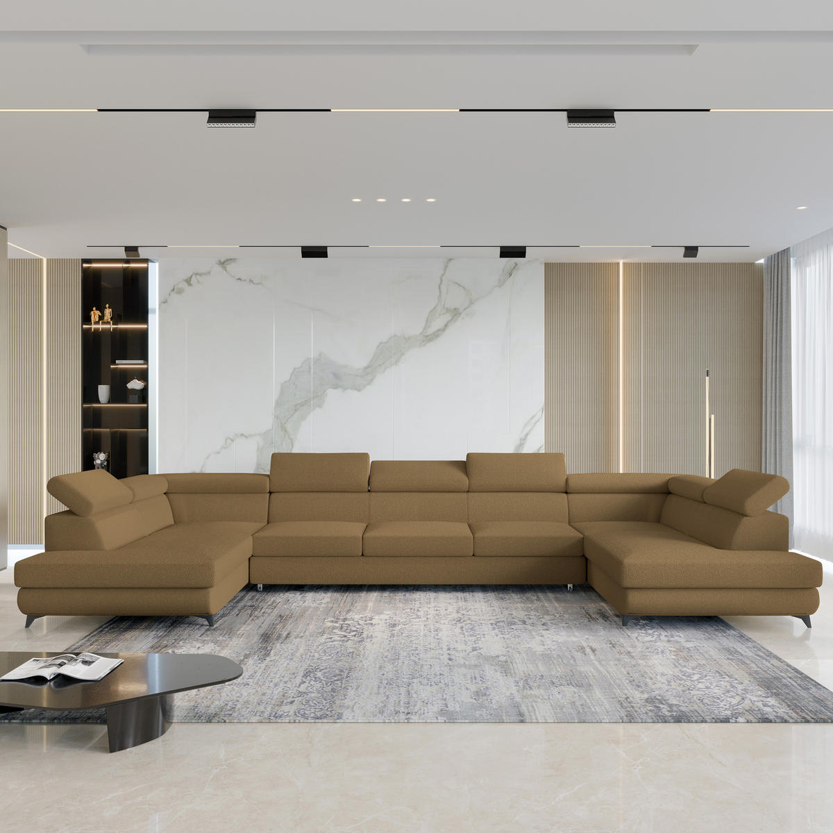 ROHOVÁ SEDAČKA URMANO med - černá/med, kov/dřevo (395/190cm) - MASSENO