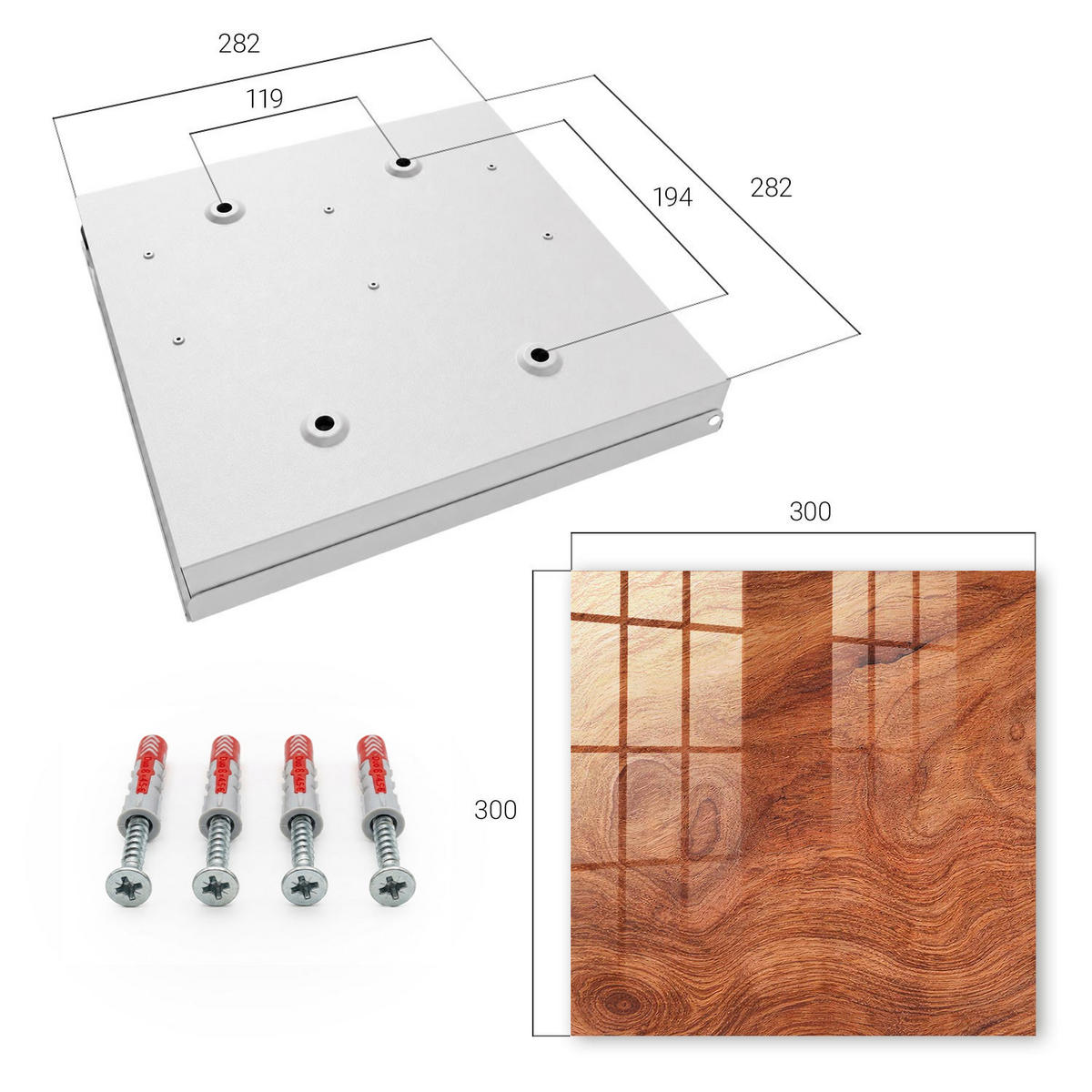 SCHLÜSSELBOX Weiß 30x30 cm – Türöffnung nach rechts - Holzstruktur - Braun, Metall (30/30/5cm) - TULUP