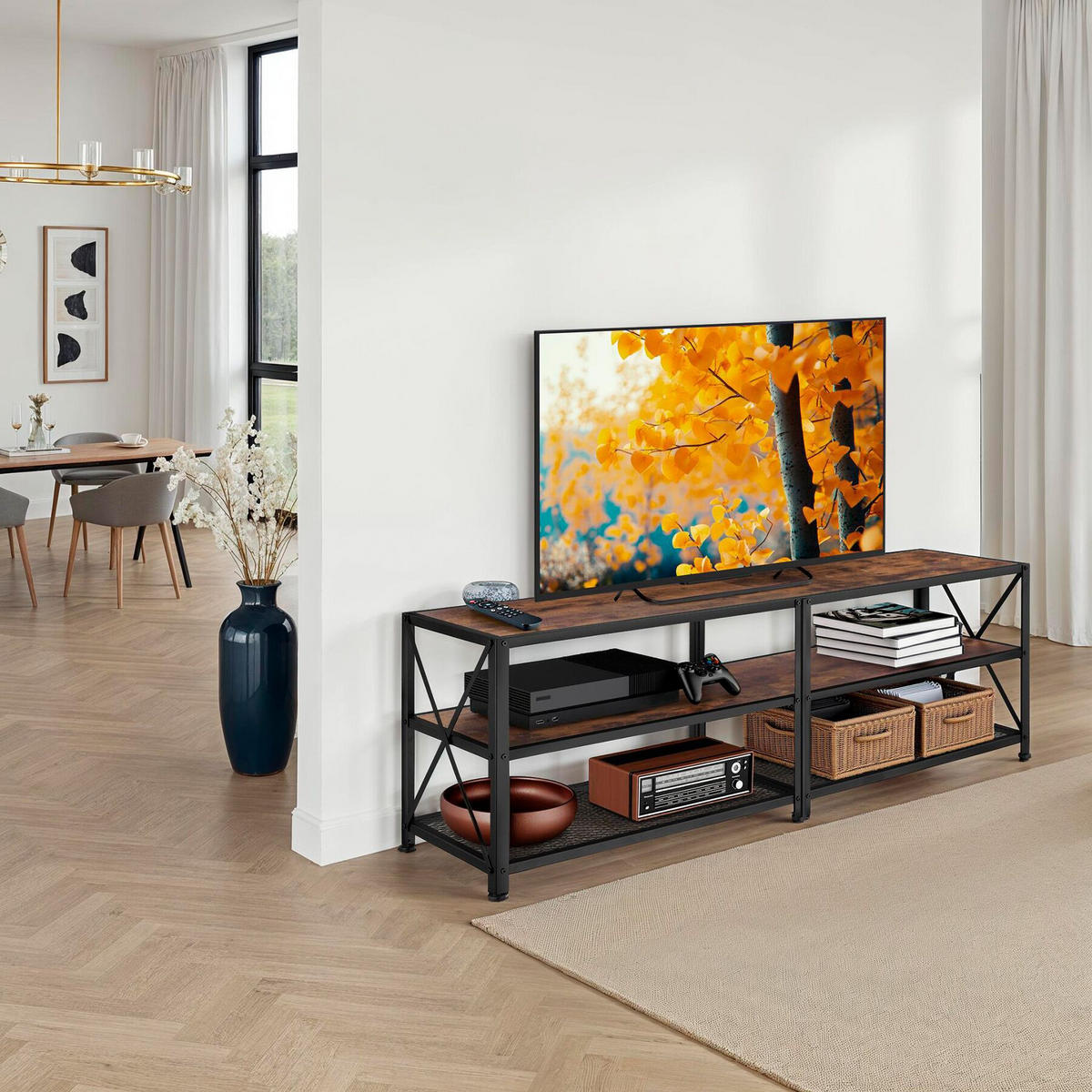 TV-REGAL Indianapolis,161 x 41,5 x 50,5 cm,Industrial Holz dunkel, rustikal - Rostfarben, Holzwerkstoff (41.5/50.5/161cm) - tectake
