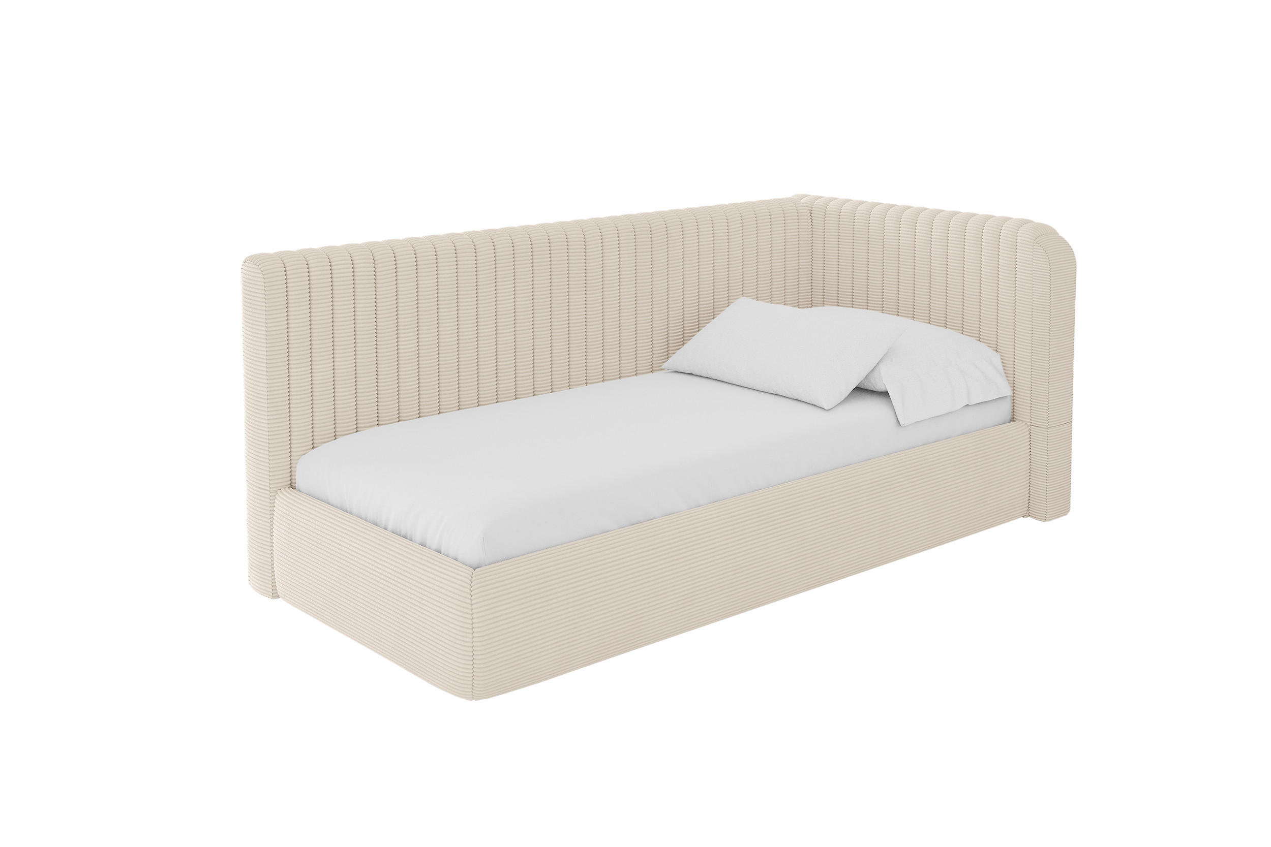 EINZELLBETT Jugendbett mit Bettkasten und Matratze H3/H4, Links - AURY 90x200 Beige - Creme, Holzwerkstoff/Textil (90/200cm) - ALTDECOR