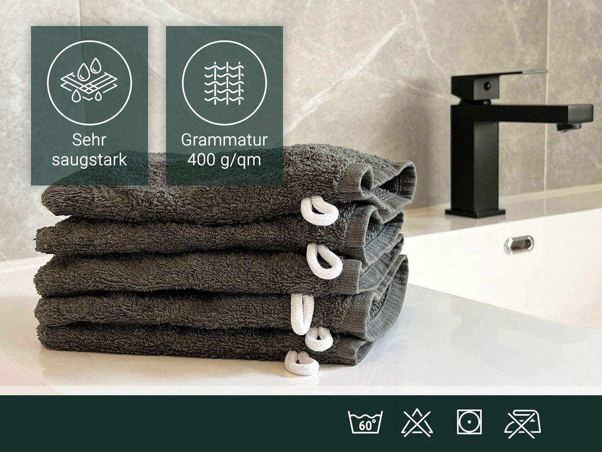 WASCHHANDSCHUH, 10er-Set, 16x21 cm, 100% Baumwolle, Grau - Anthrazit, Textil (16/21cm) - Zollner