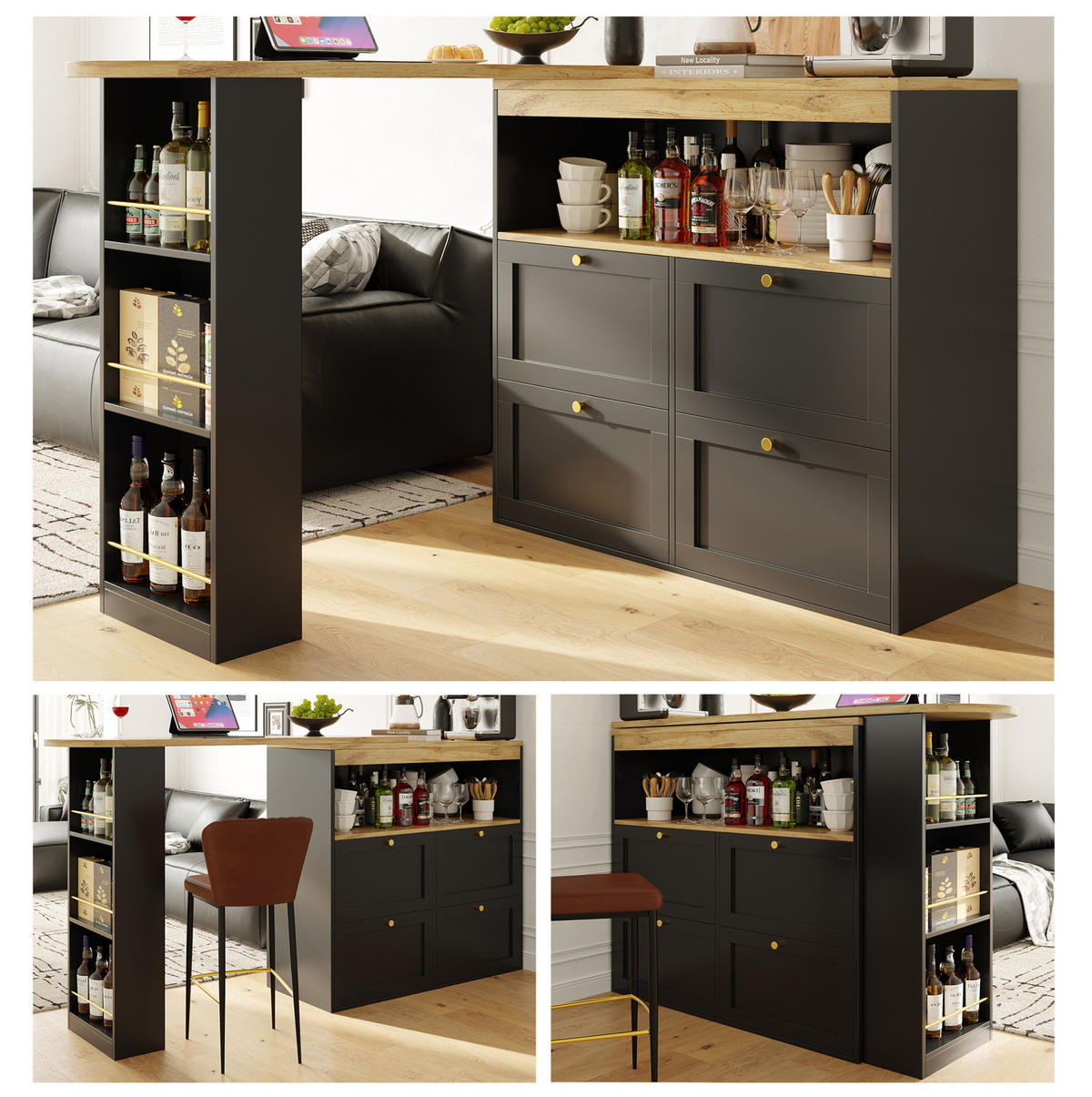 SCHRANK mit 4 Schubladen und drehbarer Ablage 105 x 39 x 102 cm Schwarz - Schwarz, Holz (39/104/138cm) - Beauniv