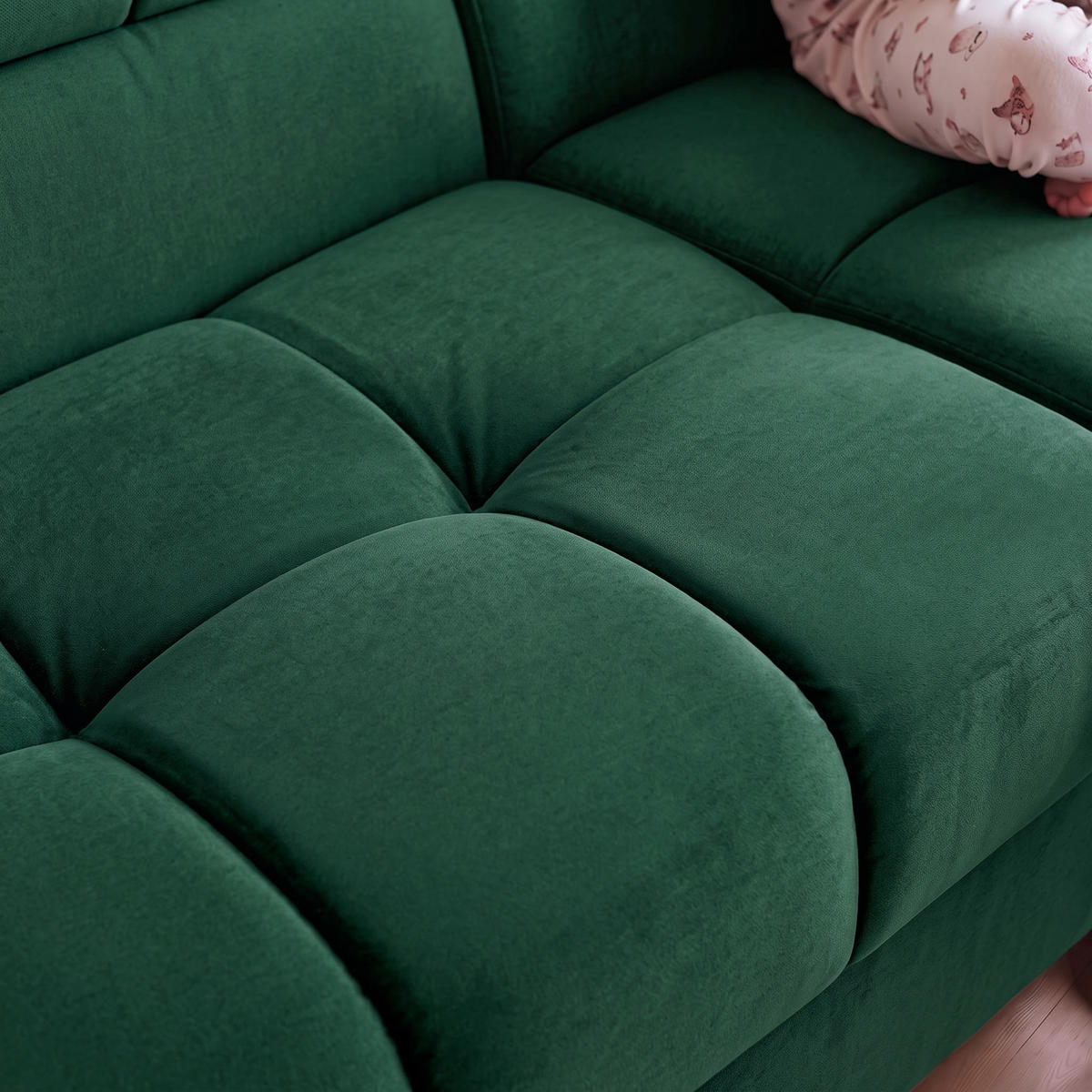ECKSOFA PUDDING L Links mit Schlaffunktion 125x195 Velours Grün - Schwarz/Grün, Holz/Textil (203/275cm) - Muffo
