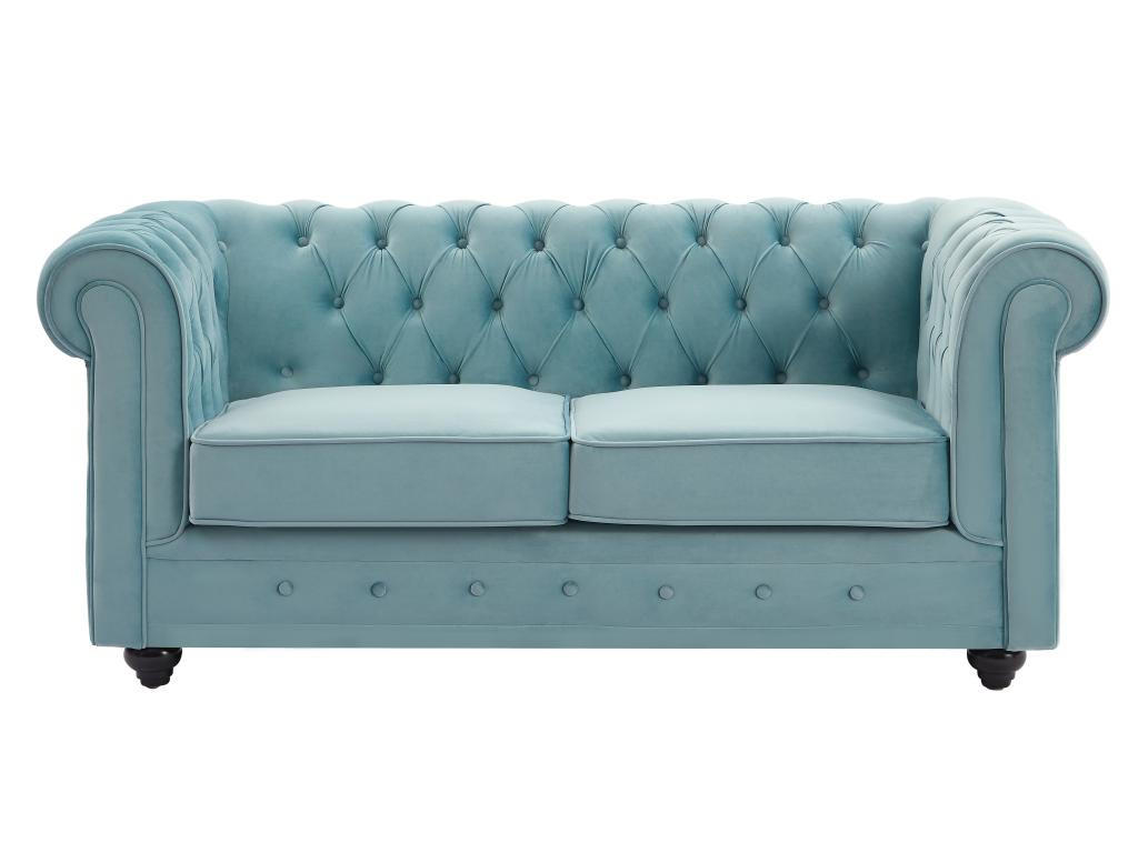 SOFA 3-Sitzer & 2-Sitzer - Samt - Pastellblau - CHESTERFIELD - Hellblau, Textil (88/72/205cm) - Vente-Unique