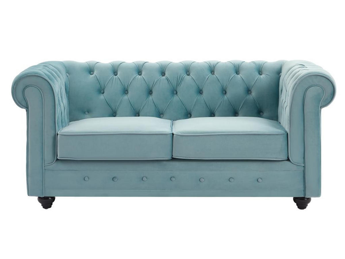 SOFA 3-Sitzer & 2-Sitzer - Samt - Pastellblau - CHESTERFIELD - Hellblau, Textil (88/72/205cm) - Vente-Unique