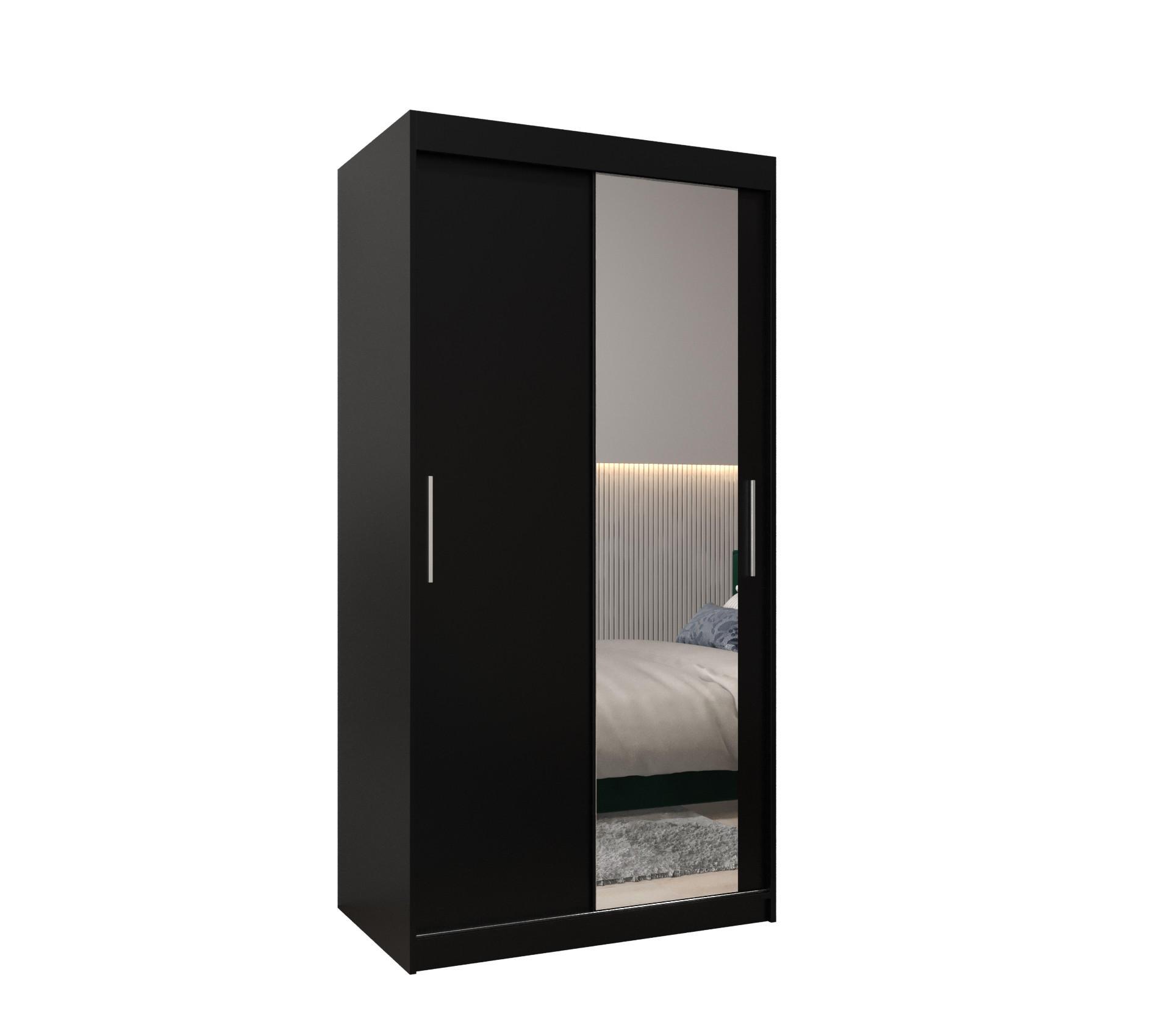 SCHWEBETÜRENSCHRANK 200/100/62 2-türig - Silberfarben/Schwarz, Holz/Kunststoff (100/200/62cm) - Abiks Möbel