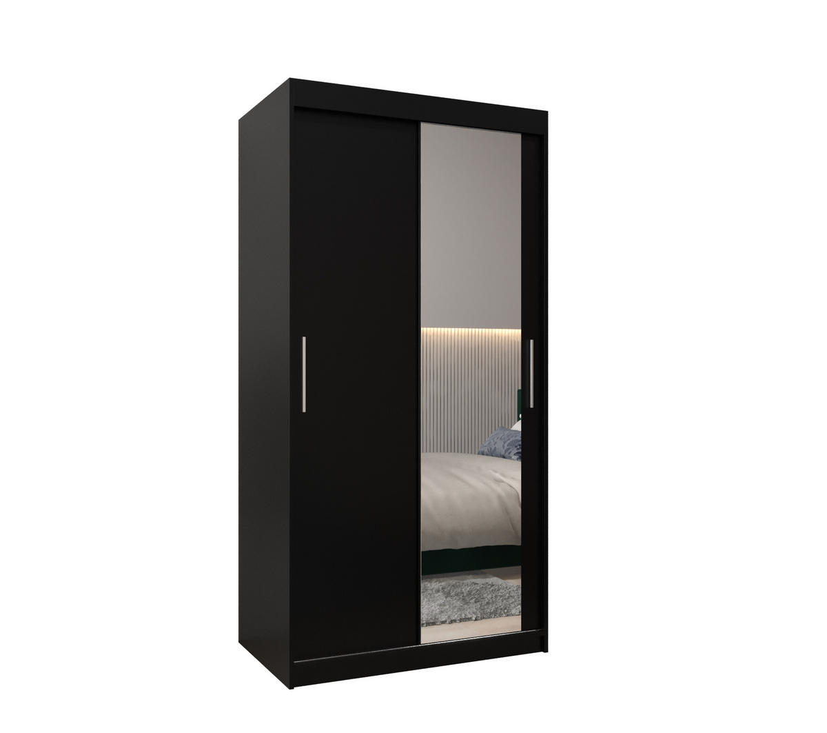 SCHWEBETÜRENSCHRANK 200/100/62 2-türig - Silberfarben/Schwarz, Holz/Kunststoff (100/200/62cm) - MÖBEL KRYSPOL