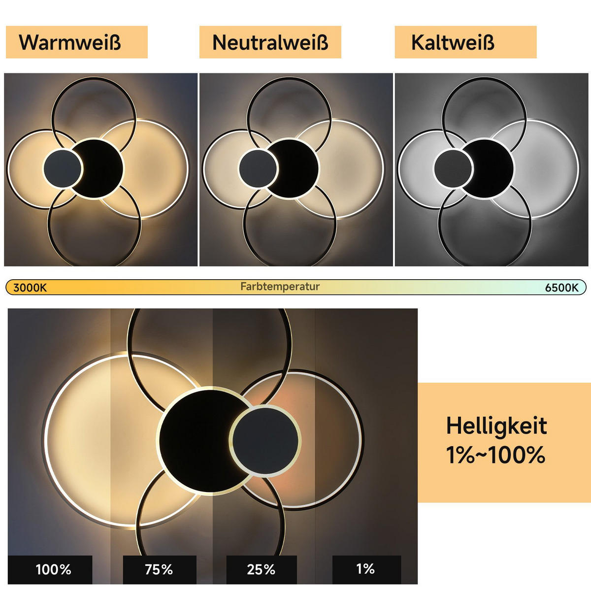 LED-DECKENLEUCHTE Ares 94/92/11cm - Schwarz, Metall (94/92/11cm) - ZMH