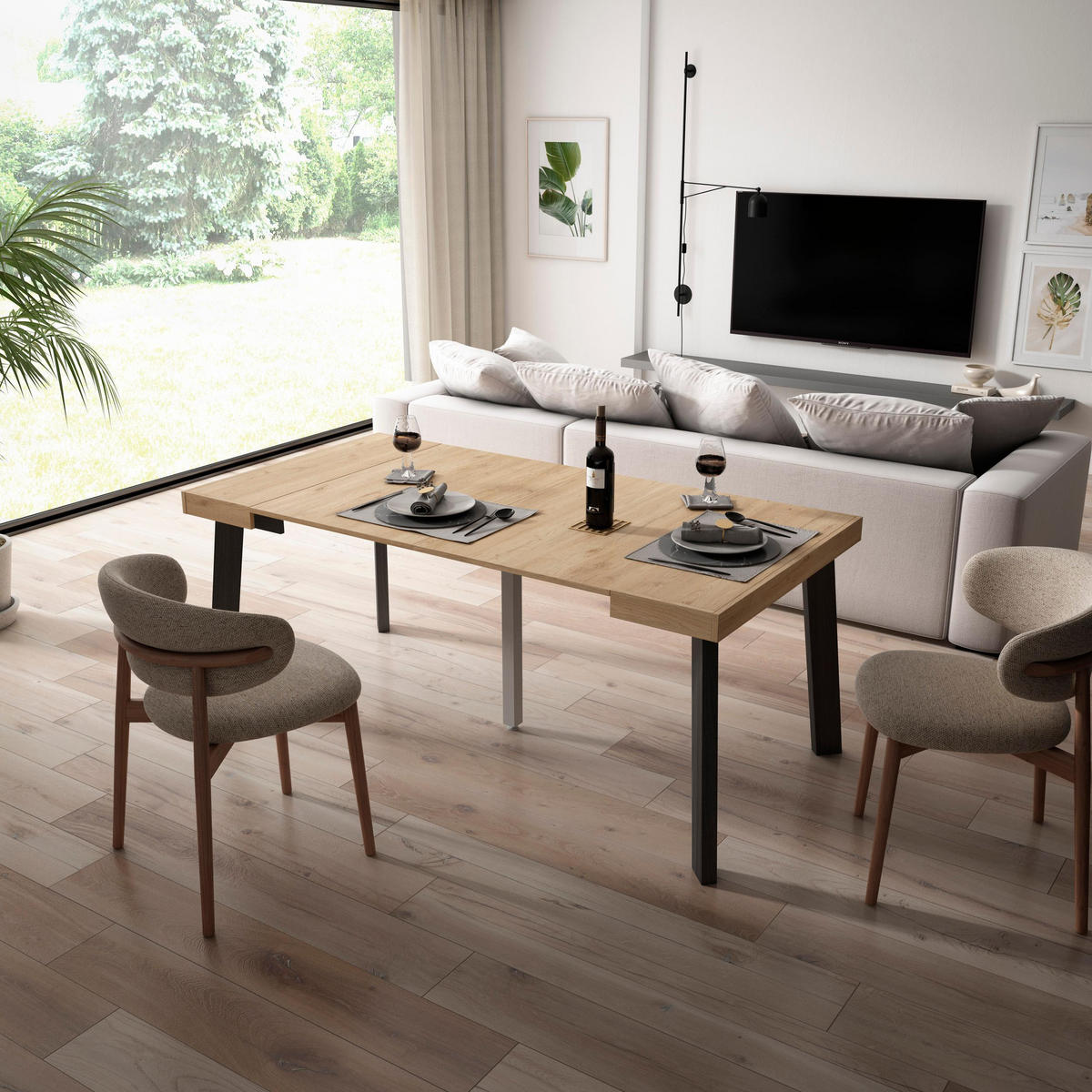 KONSOLENTISCH ausziehbar 58 bis 180cm, für 8 Gäste, eiche, 90/58/73cm - Eichefarben, Holzwerkstoff (90/180/73cm) - Skraut Home