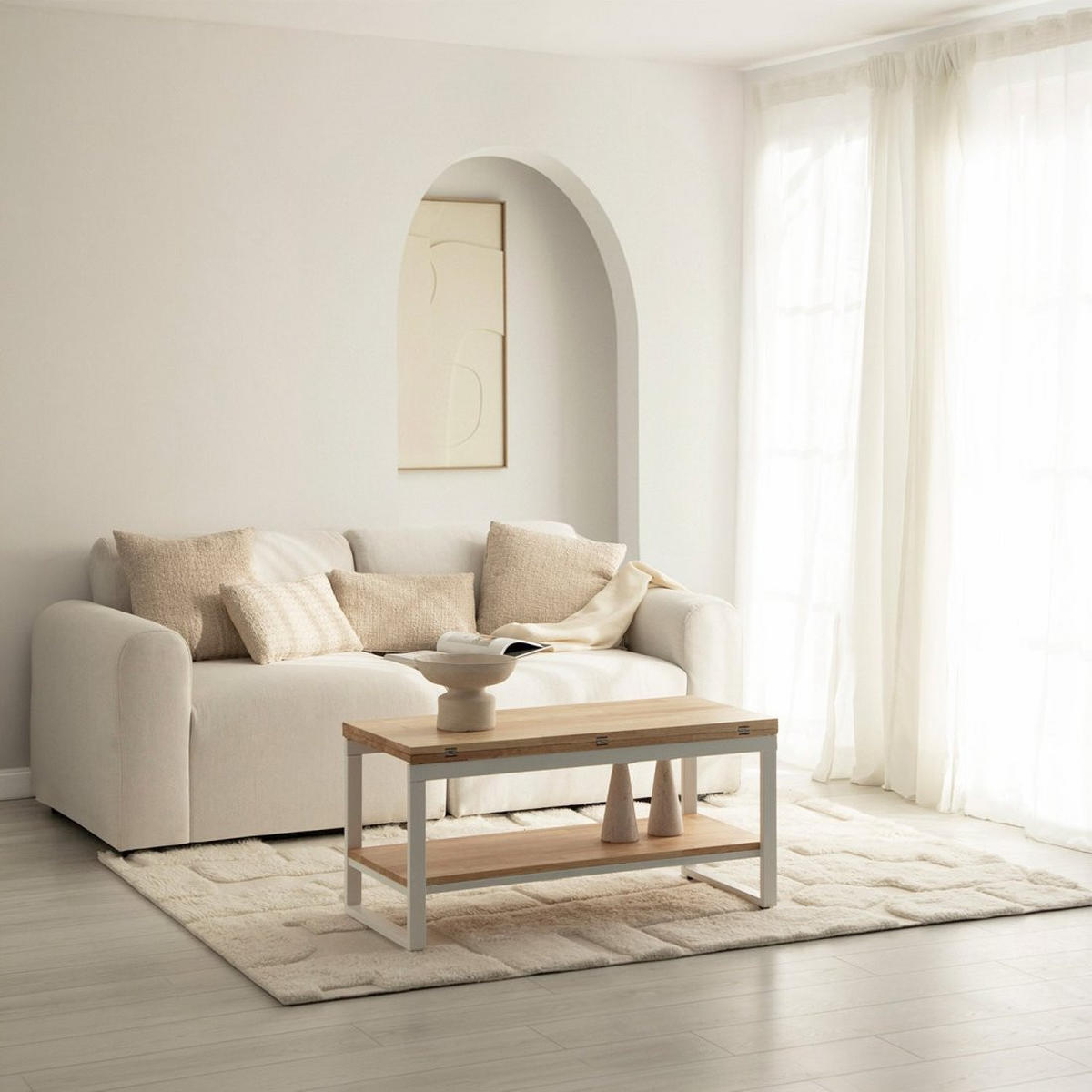COUCHTISCH HOCHKLAPPBARER Alvi Weiß 100 cm x 49 - 61 cm - Weiß, Holz (45/100/49cm) - Klast Home