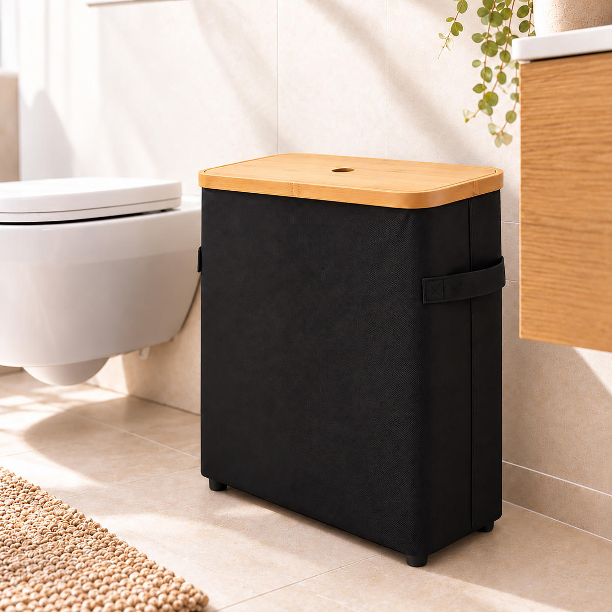 TOILETTENPAPIERBOX Schwarz Bambus 24 Rollen - Schwarz, Holz/Kunststoff (45/72/30cm) - Relaxdays