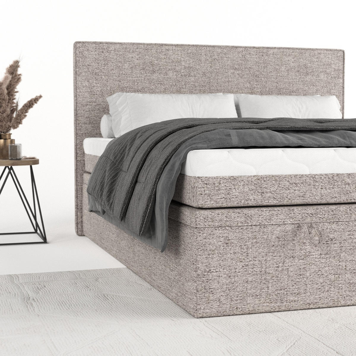 BOXBETT Zalla 180/200 cm Beige im Neve Stoff - Beige/Schwarz, Holz/Holzwerkstoff (180/200cm) - AltaBeds
