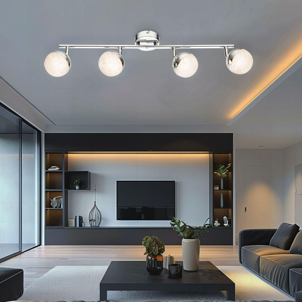 LED DECKENLEUCHTE Chrom Silber Kristalle - Silberfarben, Metall (60/8.5/17.5cm) - Globo Lighting