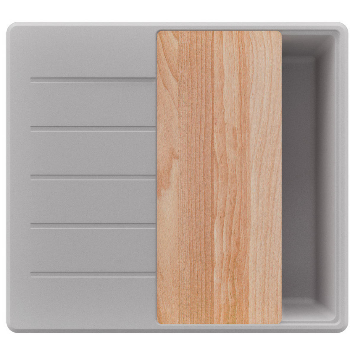 SPÜLBECKEN Kopenhagen, 2-er set Grau 55/50 cm 1 Becken + Ablauf-Set + Schneidebrett ab 40er Unterschrank - Beige/Grau, Kunststoff (55/20/50cm) - Primagran