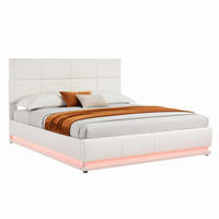 BETT mit LED und Bettkasten 160x200 cm Kunstleder White - Weiß, Metall (160/200cm) - Meubliv