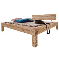 BALKENBETT Wildeiche 160x200 bianco geölt JANGALI #211 - Beige, Holz (160/200cm) - Massivmoebel24