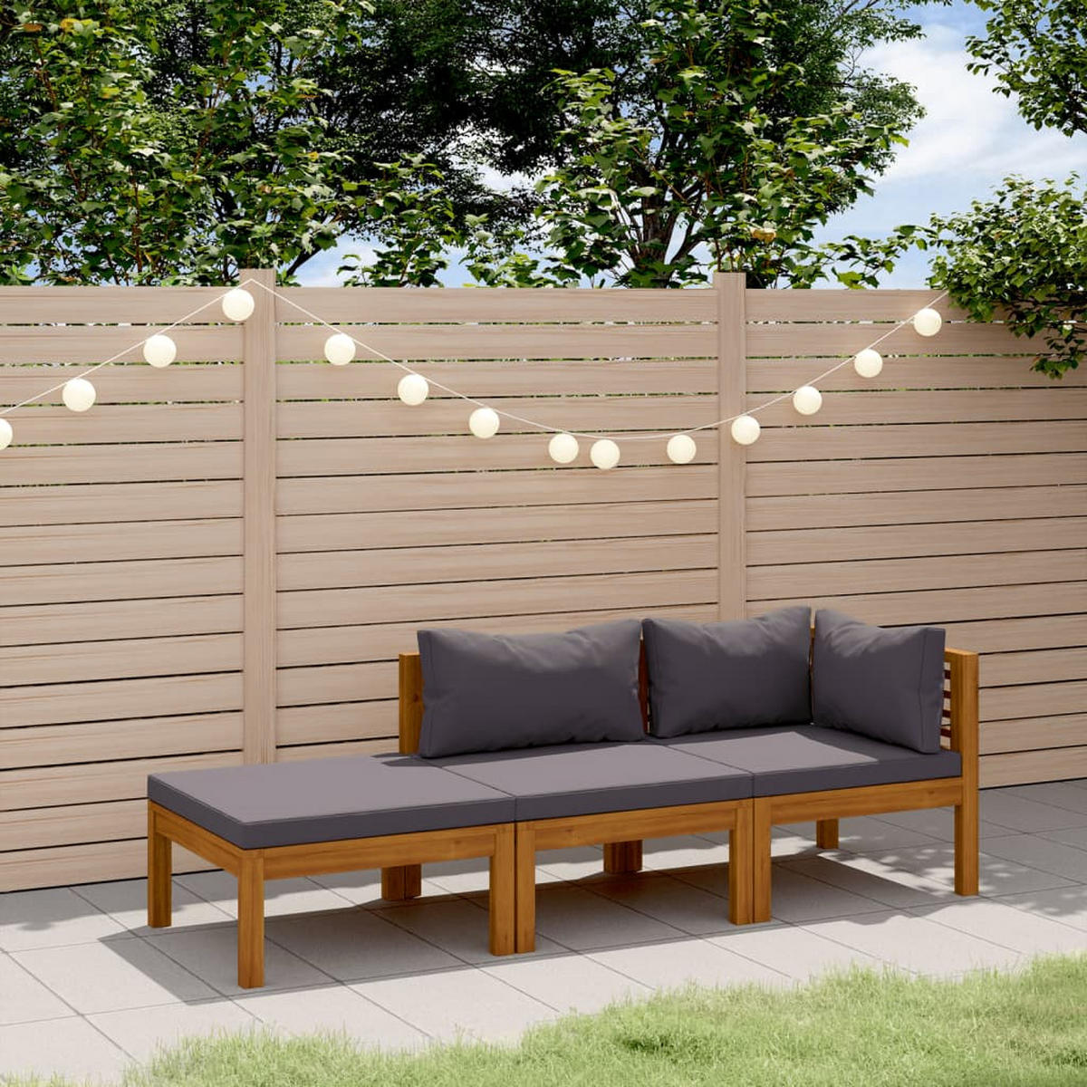 GARTEN-LOUNGE-SET 3-teilig Mit Auflagen Massivholz Akazie - Grau, Holz - vidaXL