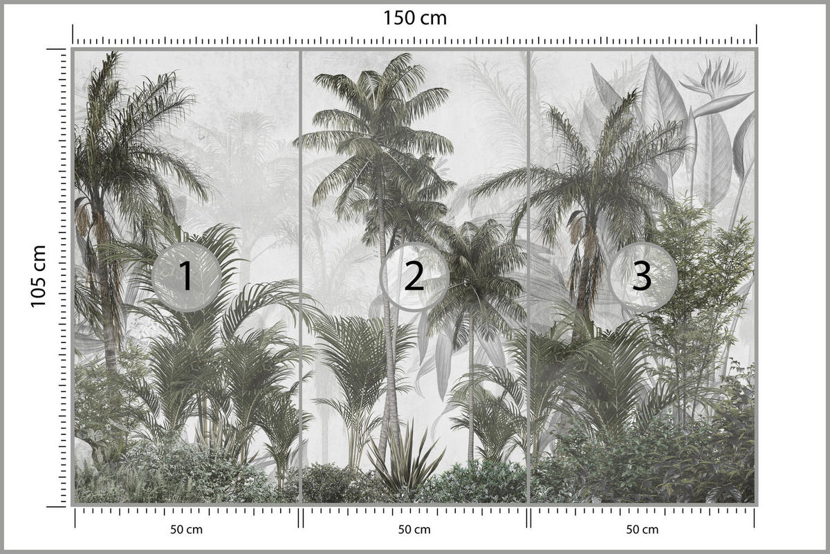 FOTOTAPETE für Wohnzimmer Natur Hohe Palmen Bäume Tropisch 150x105 - Grau/Grün, Papier (150/105cm) - Muralo