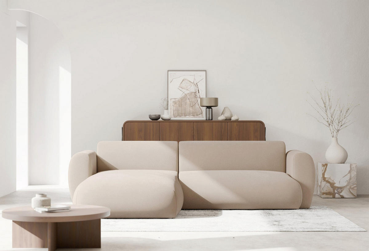 ECKSOFA Emia Creme links - Creme/Schwarz, Kunststoff/Textil (262/156cm) - Selsey