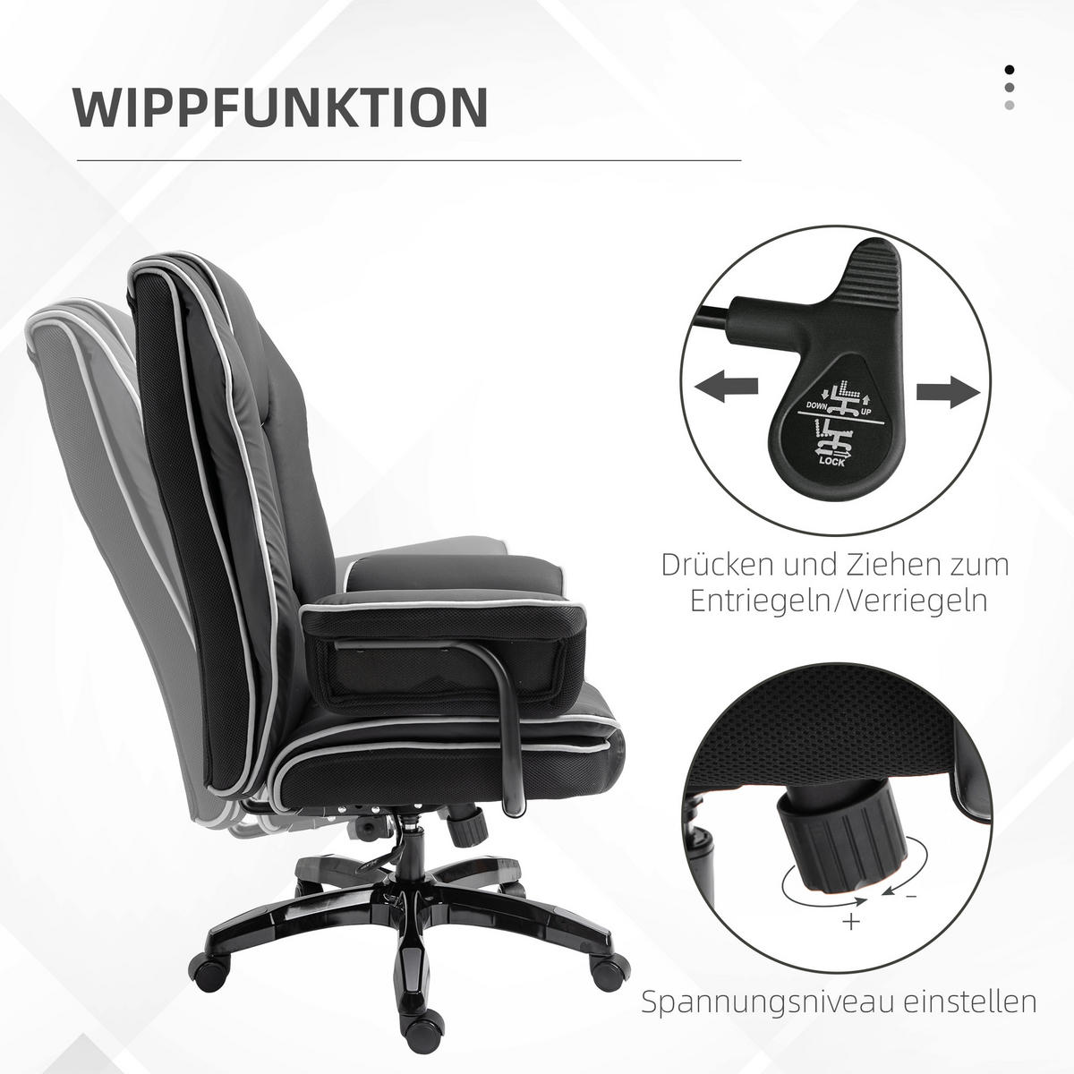 ERGONOMISCHER Bürostuhl, Schwarz - Schwarz, Leder (80/124/76cm) - Vinsetto