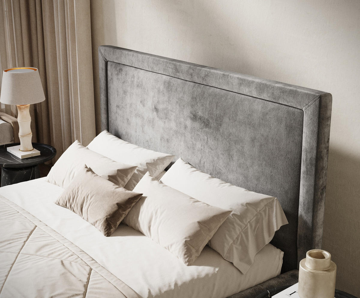 POLSTERBETT Ordina Grau 160/200 cm im Chenille-Stoff - Schwarz/Naturfarben, Holz/Holzwerkstoff (160/200cm) - Maison de Reve