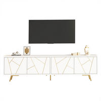 TV STOLEK bílý se 4 dvířky a 5 kovovými nohami, do obývacího pokoje, pro TV do 85", 190 × 40 × 51,5 cm - bílá/zlatá, kov/kompozitní dřevo (190/51.5/40cm) - STILVORA