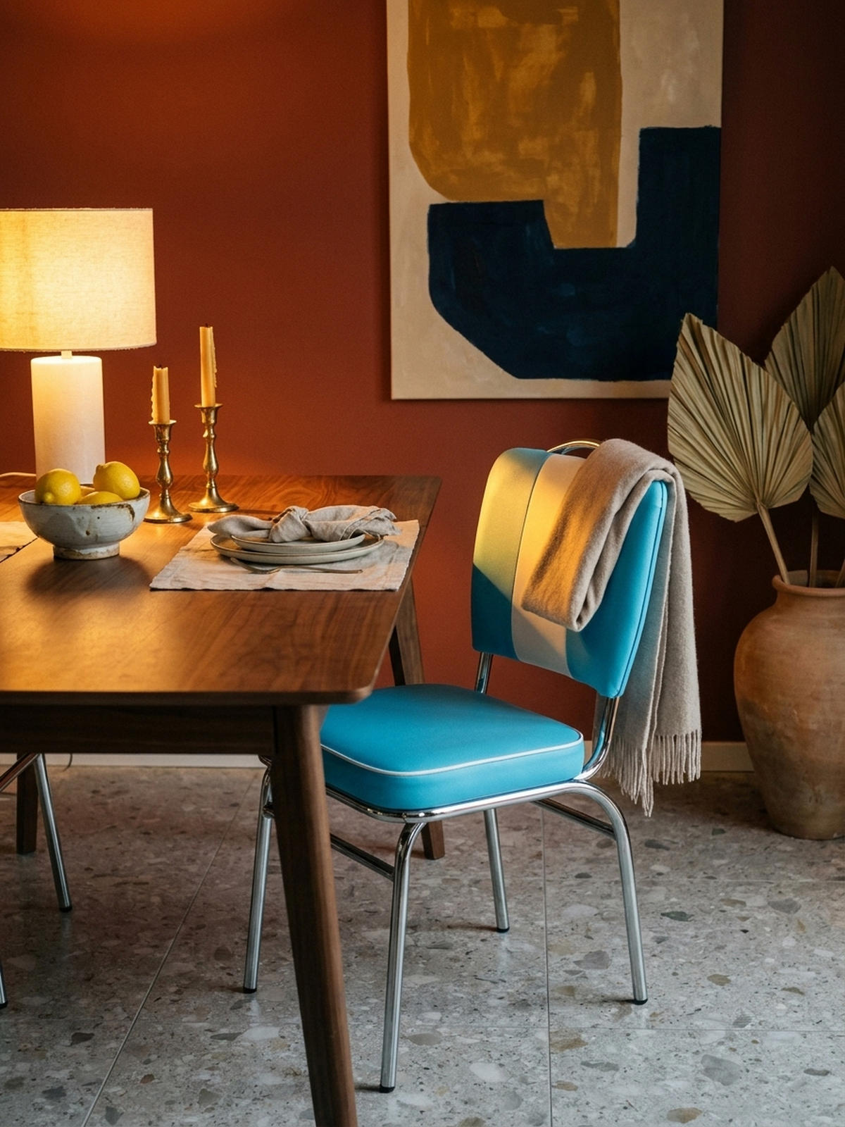 ESSZIMMERSTUHL Kunstleder mit Metallgestell Retro 50er Jahre gepolstert, Blau 47x45x90 cm - Blau/Silberfarben, Kunststoff/Textil (47/90/45cm) - KADIMA DESIGN