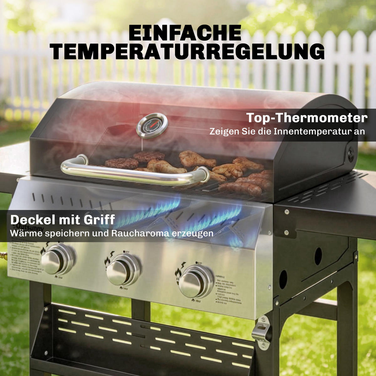 GASGRILL Edelstahl Metall Schwarz - Schwarz, Metall (57/102/123cm) - Outsunny
