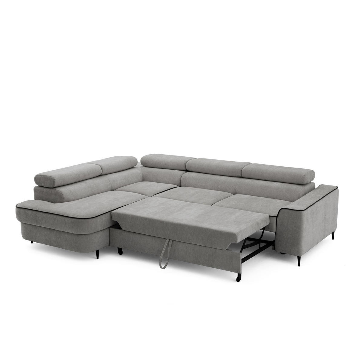 ECKSOFA EVER L Links mit Schlaffunktion 193x126 Chenille Grau - Schwarz/Grau, Holz/Textil (267/204cm) - Muffo