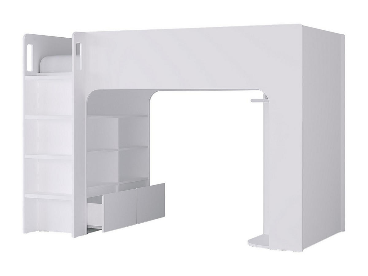 HOCHBETT mit Stauraum - 90 x 190 cm - Weiß + Matratze - COLUMI - Weiß, Holz (110/200cm) - Vente-Unique