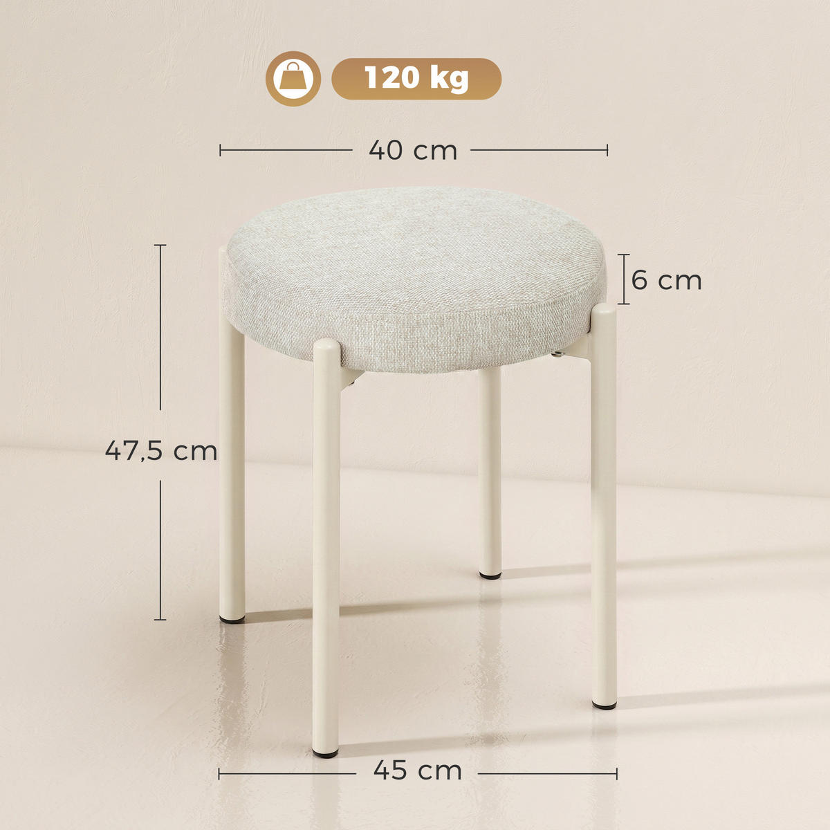 HOCKER 4er Set Polyester Cremeweiß - Dunkelgrün/Creme, Textil/Metall (45/47.5/45cm) - HOMCOM