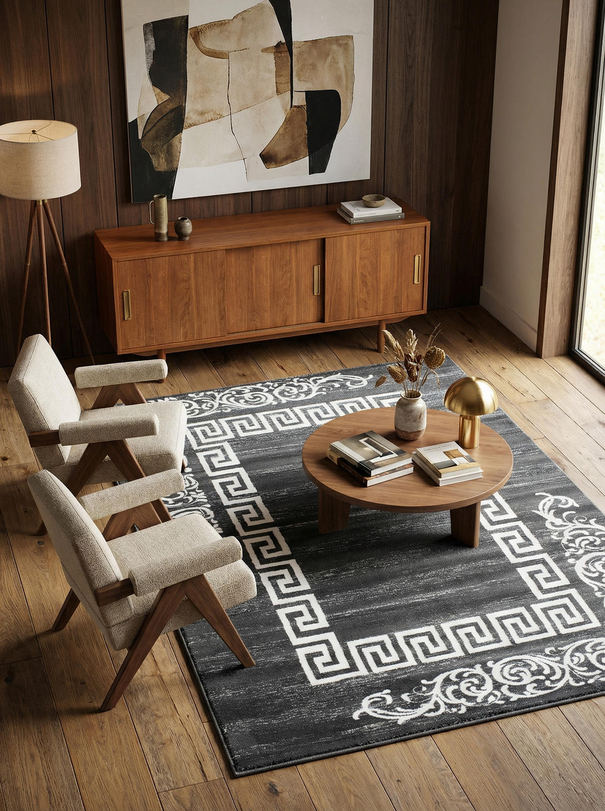 TEPPICH Kurzflor Mäander Polypropylen saugroboter Wohnzimmer Grau Rechteckig 160x230 - Grau, Textil (160/230cm) - KADIMA DESIGN