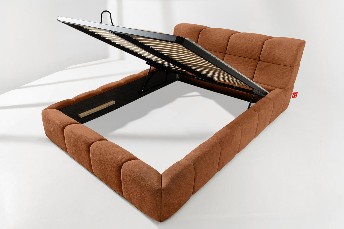 POLSTERBETT AERI 140/160/180/200 mit Rahmen und Bettkasten, orange - Orange, Holz/Holzwerkstoff (140/200cm) - KONSIMO®