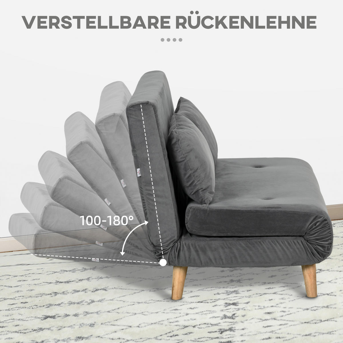 SCHLAFSOFA 2-Sitzer Sofa mit Bettfunktion Klappsofa mit verstellbare Rückenlehne - Naturfarben/Grau, Holz/Textil (78/79/130cm) - HOMCOM