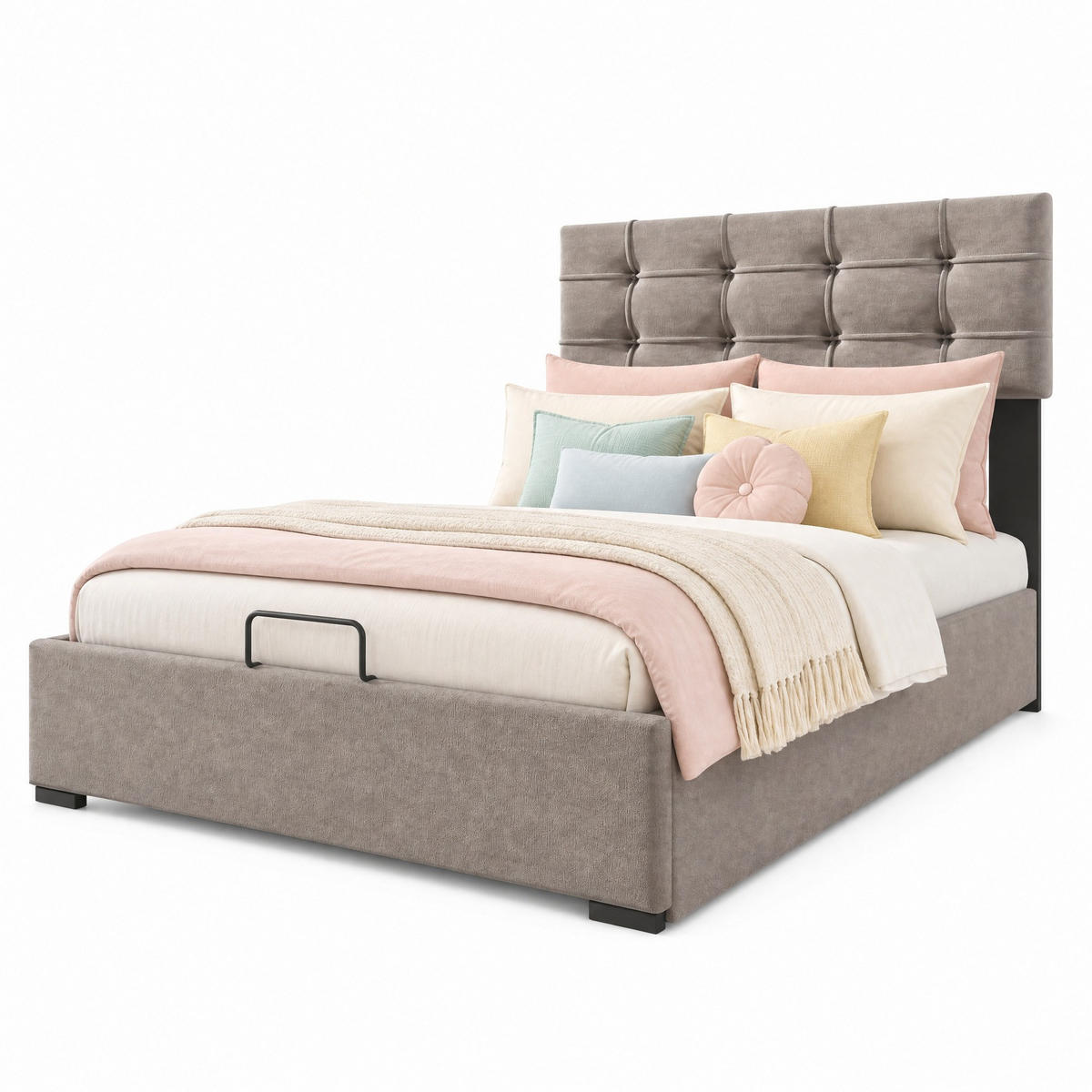POLSTERBETT 90/200 cm in Hellgrau Samt mit Bettkasten und verstellbarem Kopfteil - Hellgrau, Holzwerkstoff/Textil (90/200cm) - CHICFURN
