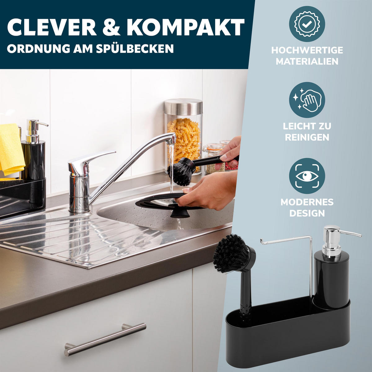 SPÜLBECKENORGANIZER 3er-Set, schwarz - Schwarz, Kunststoff (22/21/6.7cm) - bremermann