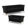 SITZGARNITUR 3+2 Chesterfield Whitby Schwarz Samt mit goldenen Füßen - Goldfarben/Schwarz, Holz/Textil (237/78/82cm) - S-Style Möbel