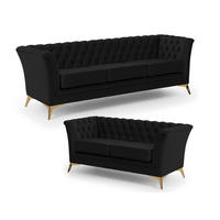 SITZGARNITUR 3+2 Chesterfield Whitby Schwarz Samt mit goldenen Füßen - Goldfarben/Schwarz, Holz/Textil (237/78/82cm) - S-Style Möbel