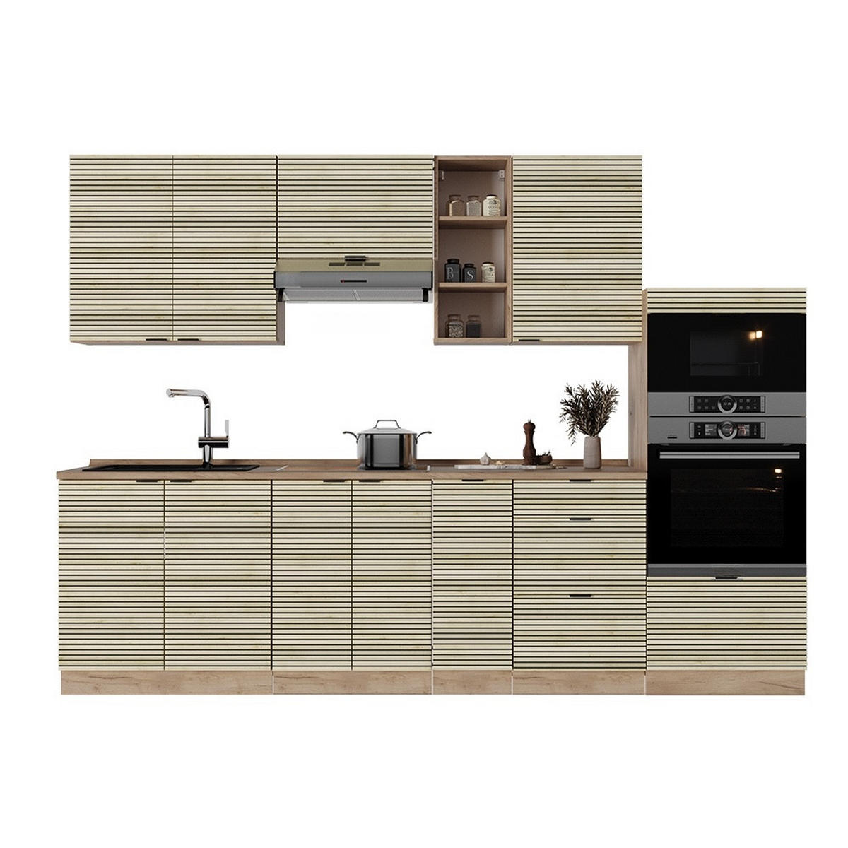 KUHINJSKI BLOK Fame-Line Hrastova plošča/Goldkraft hrast 280 cm , DP Antracit - barve hrasta/medeni hrast, leseni material (280/153.6/60cm) - Vicco