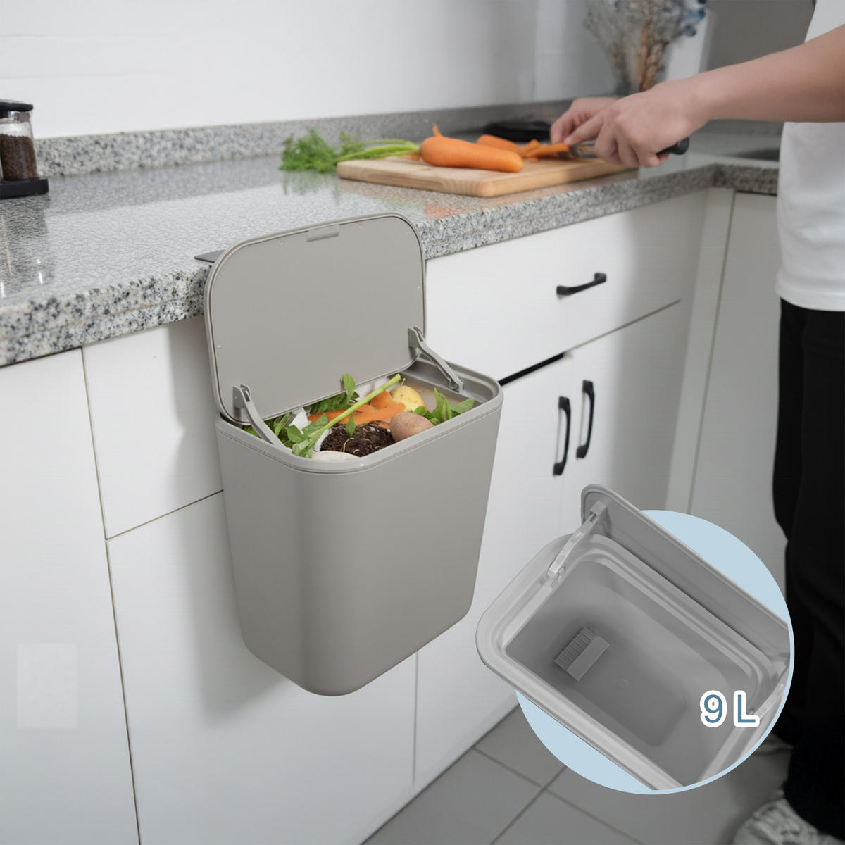 KÜCHENMÜLLEIMER 9L - Grau, Kunststoff (26/28.5/15.5cm) - Relaxdays