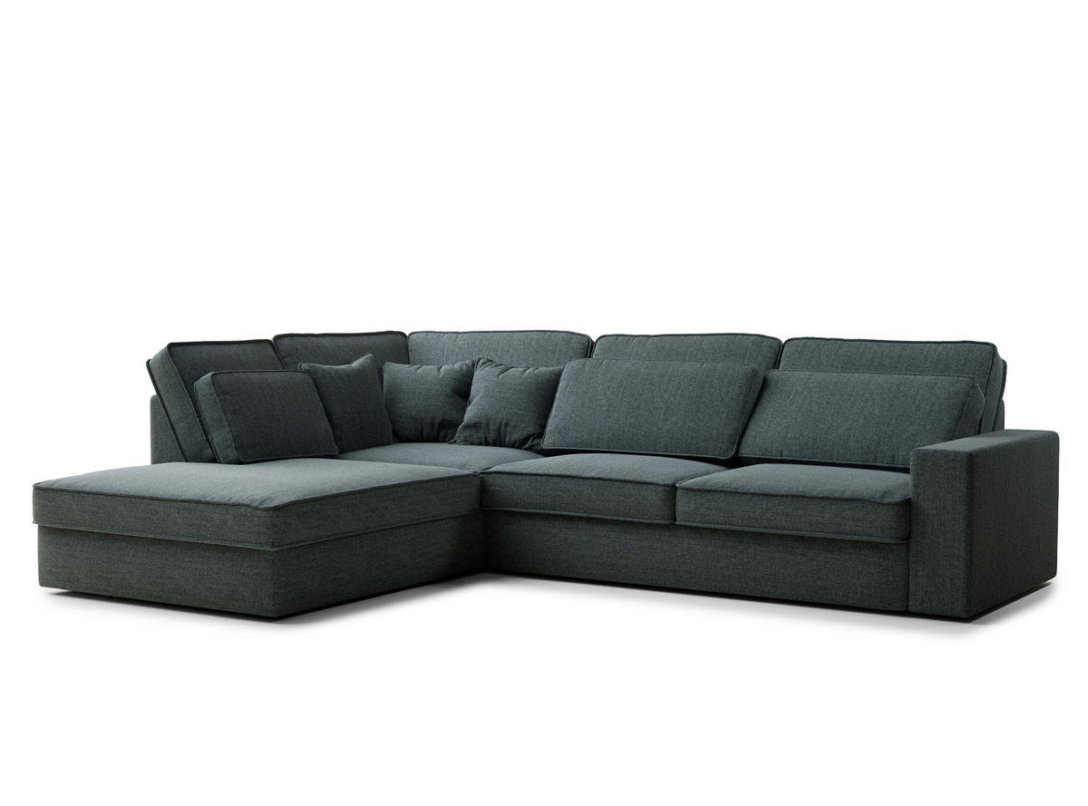 ECKSOFA Kirou Blau Webstoff - Links Seite - Blau/Schwarz, Holz/Holzwerkstoff (225/311cm) - Maison de Reve