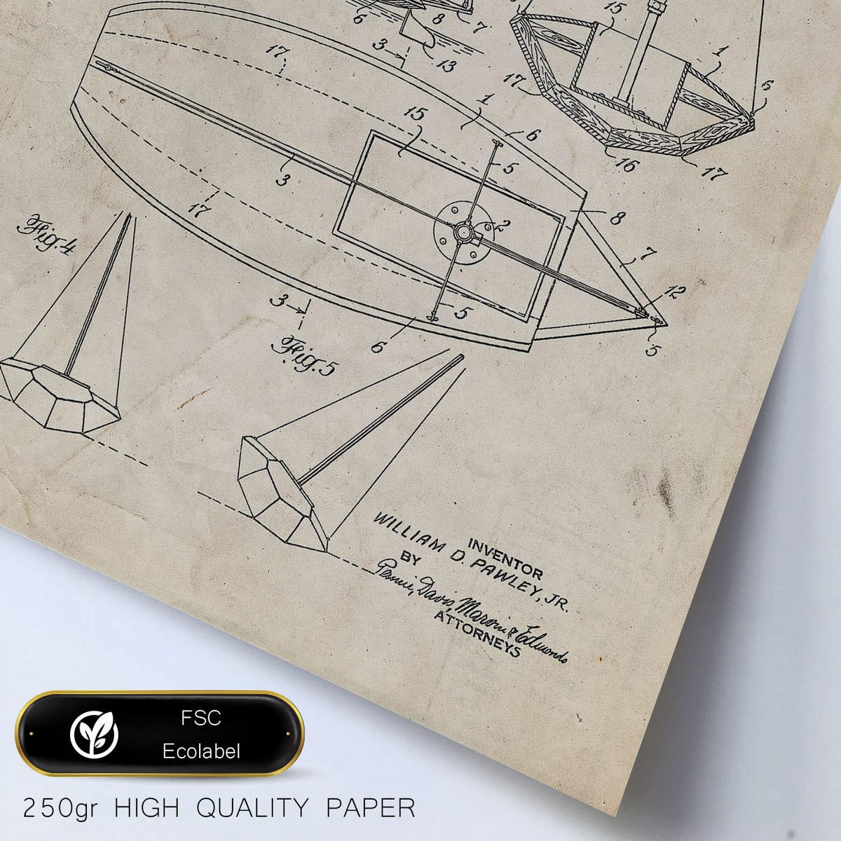 POSTER Set Mit 6 Plakaten Mit Boot Patenten Im Vintage Stil A3 & A4 Weißer Rahmen - Weiß, Papier (29/3cm) - Nacnic