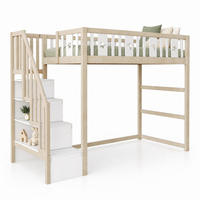 HOCHBETT 90/200 mit Stauraumtreppe, Sicherheitsgeländern und Stern-Mond-Dekor in Holzfarbe - Naturfarben, Holz (90/200cm) - EVRYAE