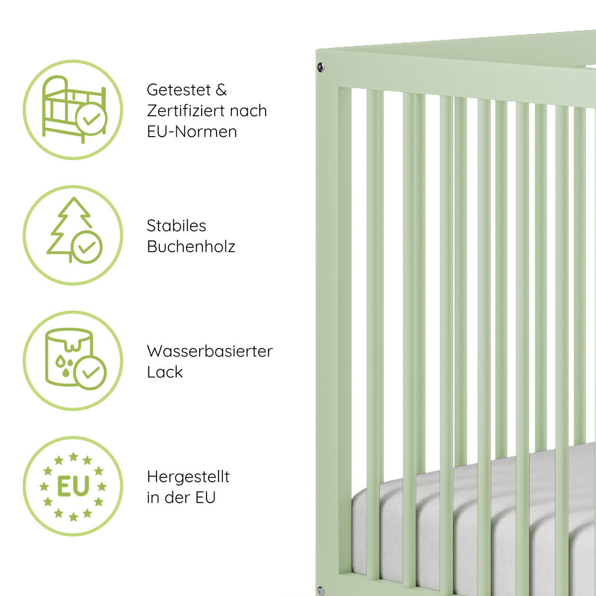 BABYBETT 60x120 cm in Grün - Grün, Holz (60/120cm) - Kids Collective