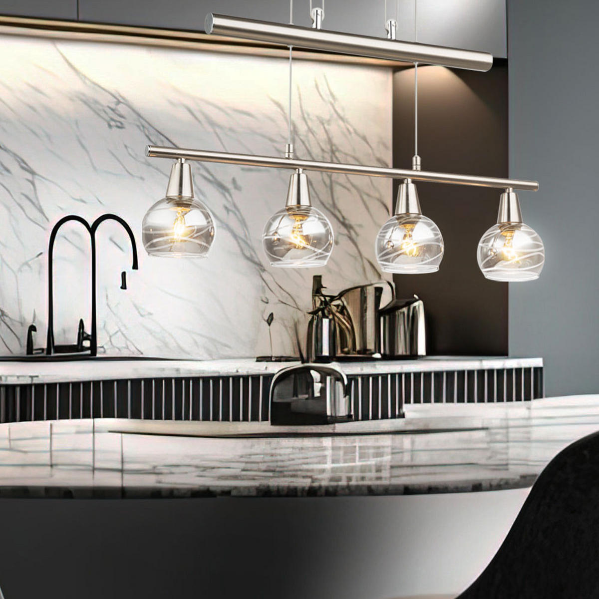 LED HÄNGELEUCHTE Metall Glas Grau - Grau, Glas (60/10/160cm) - Globo Lighting