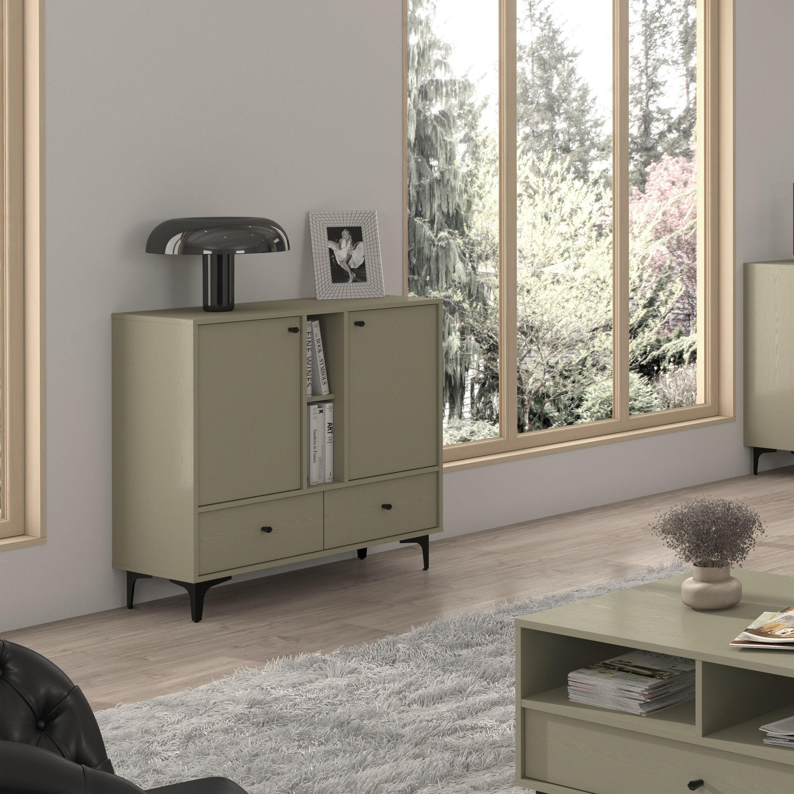 KOMMODE TORINO 100/94/41 cm mit 2 Schubladen 2 Türen Hellgrün - Hellgrün, Holzwerkstoff (100/94/41cm) - MASSENO