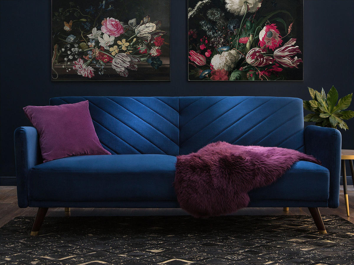 3-SITZER-SCHLAFSOFA Samtstoff Blau Senja - Hellblau, Textil (200/87/95cm) - Beliani