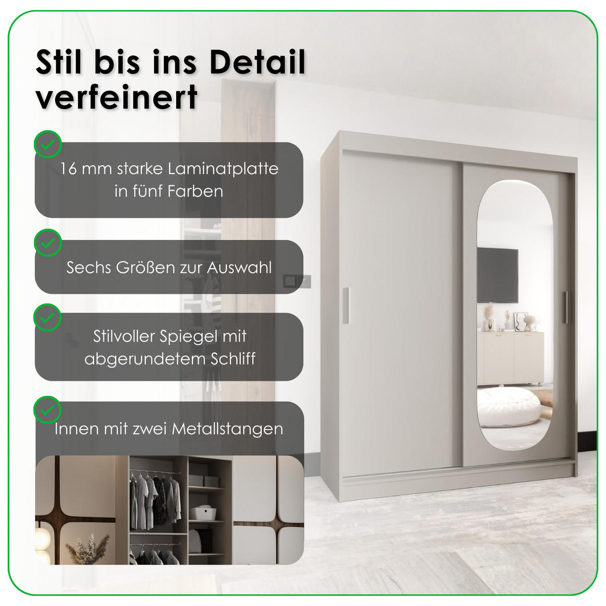 SCHIEBETÜRENSCHRANK mit Spiegel ROYAL 200/100/62 2-türig - Silberfarben/Eiche Artisan, Holz (100/200/62cm) - MÖBEL KRYSPOL