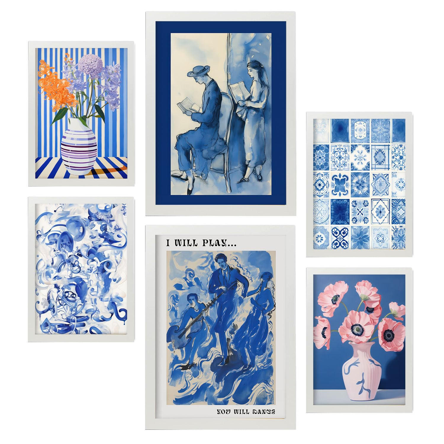 POSTER Set Mit 6 Erfolgreiche Gemälde In Vielseitiger A3 & A4 Weißer Rahmen - Weiß, Papier (29/3cm) - Nacnic